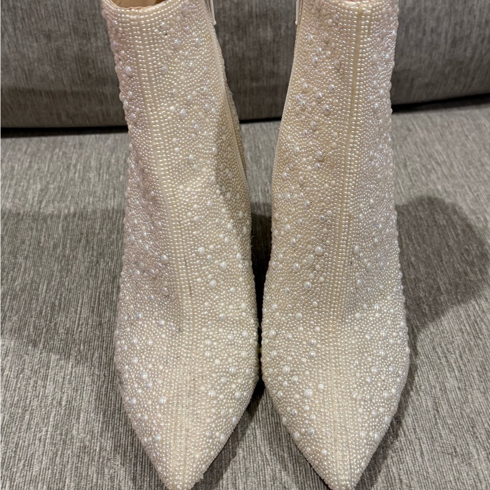 Steve Madden Cream Beaded Ankle Boots